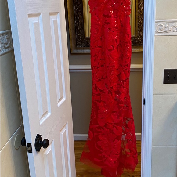 Red Jovani Lace Long Prom Dress - Picture 7 of 8